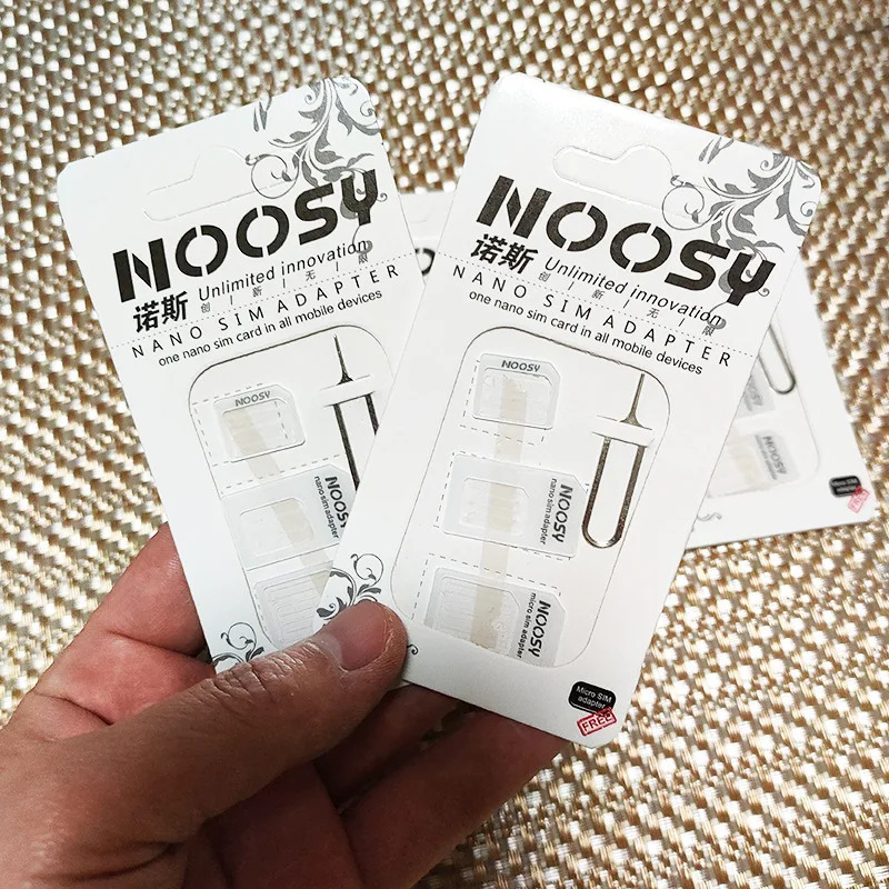 50 комплектов адаптеров 4 в 1 Noosy Nano Sim Card + адаптер Micro Sim Card + стандартный адаптер SIM-карты для оптовой продажи IPhone
