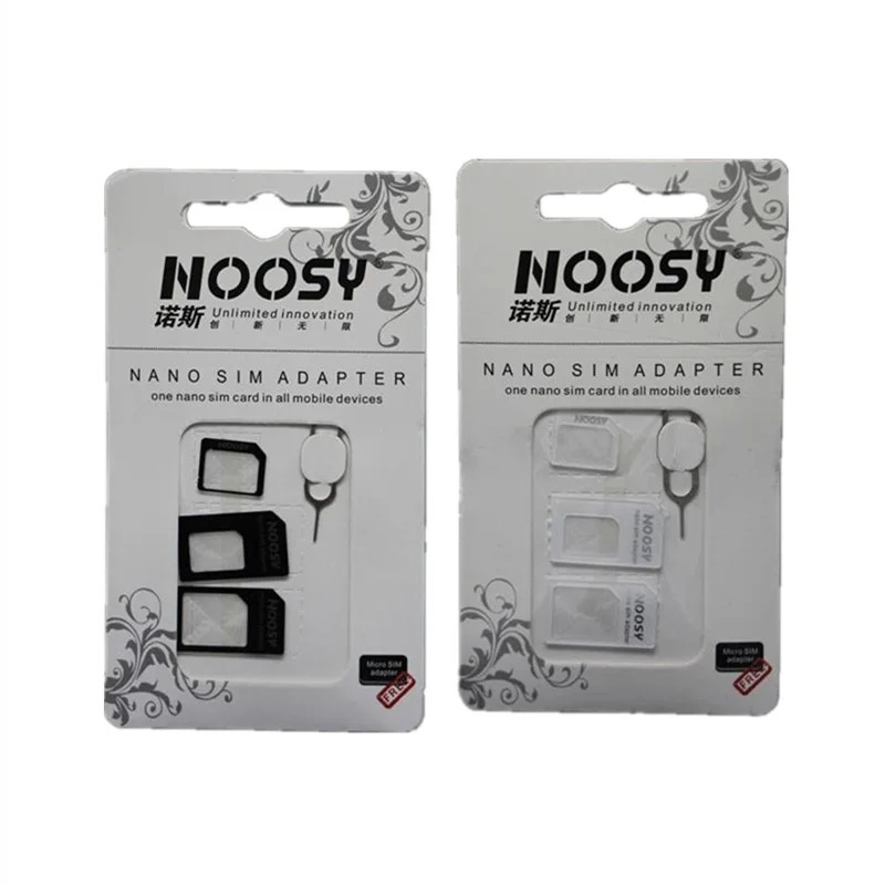 50 комплектов адаптеров 4 в 1 Noosy Nano Sim Card + адаптер Micro Sim Card + стандартный адаптер SIM-карты для оптовой продажи IPhone