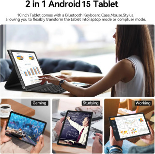 Новый планшет 2026 года, 10 дюймов, Android 15, с клавиатурой, 12 ГБ ОЗУ, 512 ГБ ПЗУ, аккумулятор 7000 мАч, 5G Wi-Fi, Bluetooth, HD IPS-дисплей