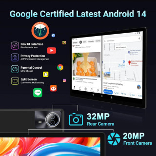 Новейший 14-дюймовый планшетный ПК с большим экраном, Android 14, планшет 16 + 512 ГБ, телефонный звонок BT 5G, Wi-Fi-панель для обучения/листовой музыки/кухни