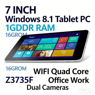 Планшетный ПК 7 дюймов, 32-битный, Windows 8.1, процессор Z3735F, 1 ГБ DDR RAM, 16 ГБ ROM, Wi-Fi, четырехъядерный, для офисной работы, с двумя камерами