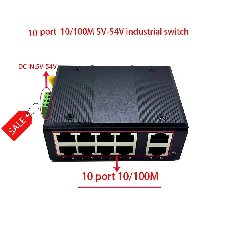 10 портов 10/100M 12V-54V Ethernet industrial swith