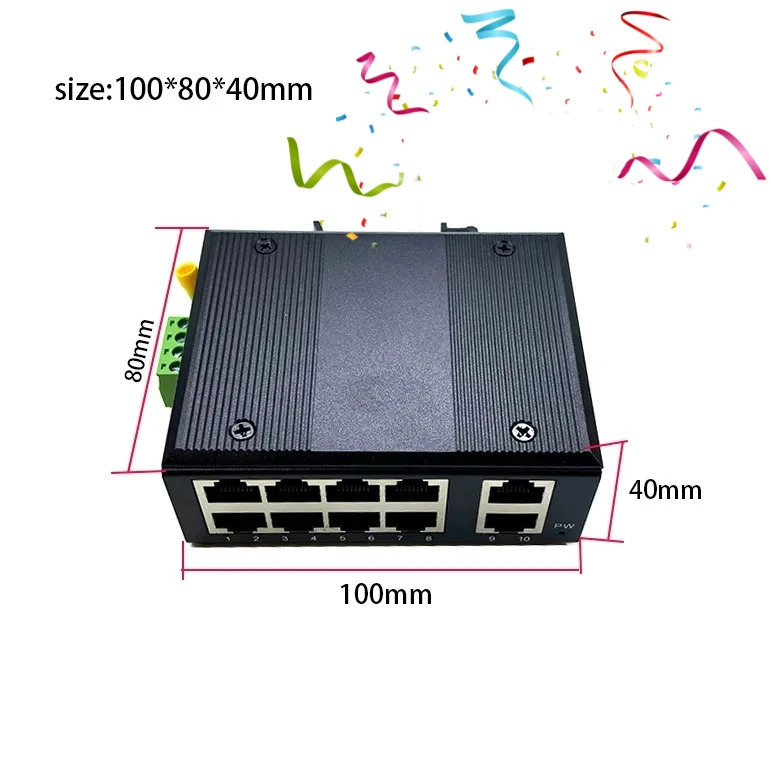 10 портов 10/100M 12V-54V Ethernet industrial swith