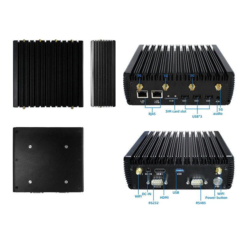 Industrial Mini PC 5G, Intel Celeron N5100, SSD 16GB + 512GB, WiFi 5, BT 4.0, Gigabit Ethernet, Windows 10 Pro, Fansiz rejim