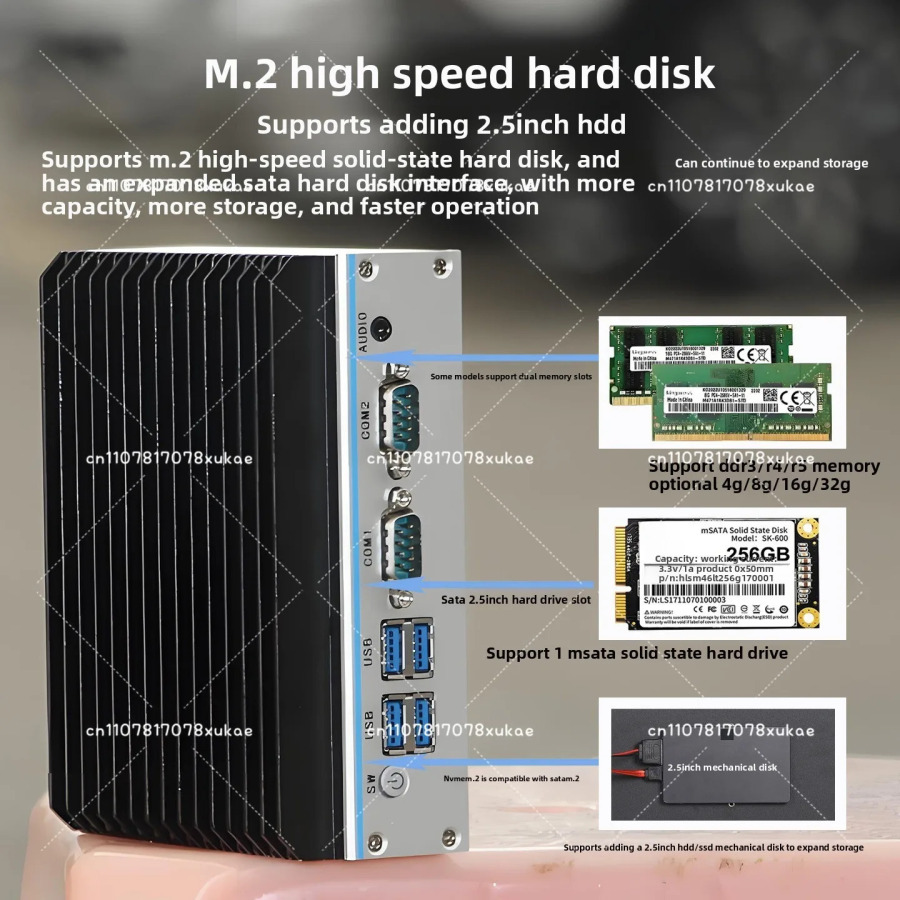 Mini sanoat kompyuteri - to'rt yadroli N100/J1900/J6412, 12-avlod I3/i5/i7, ikkita LAN/seriyali RS485, to'liq yopiq fansiz o'rnatilgan host