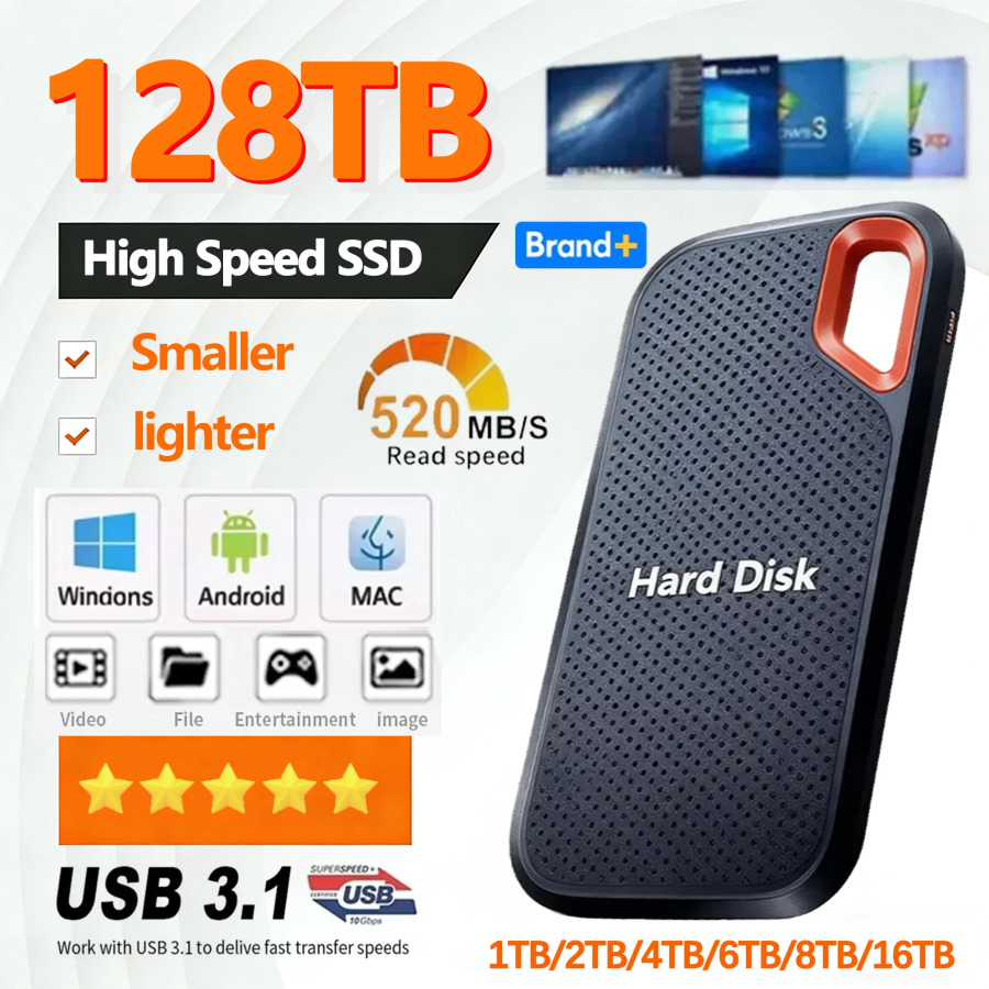 Yuqori tezlikdagi tashqi qattiq holat diski 1TB portativ SSD tashqi qattiq disk 128TB Mac kompyuter noutbuki uchun tashqi qattiq disk