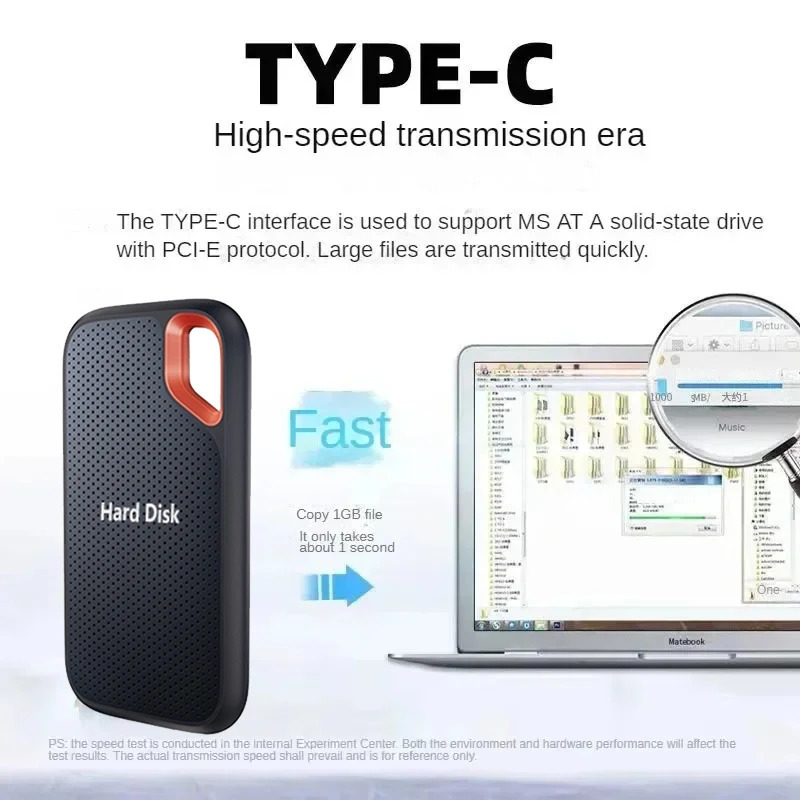 Yuqori tezlikdagi tashqi qattiq holat diski 1TB portativ SSD tashqi qattiq disk 128TB Mac kompyuter noutbuki uchun tashqi qattiq disk
