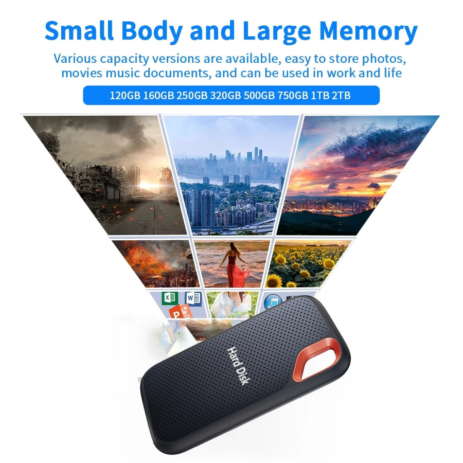 Yuqori tezlikdagi tashqi qattiq holat diski 1TB portativ SSD tashqi qattiq disk 128TB Mac kompyuter noutbuki uchun tashqi qattiq disk