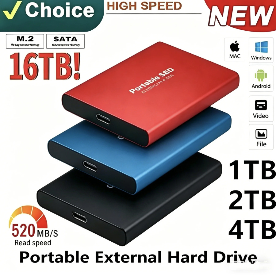 Внешний жесткий диск 4 ТБ, портативный SSD 8 ТБ, внешний твердотельный накопитель, большой объем памяти, высокоскоростное хранилище для ПК/Mac/телефона