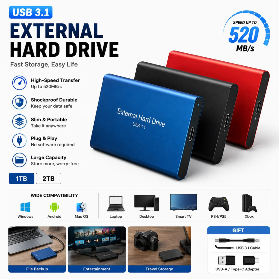 Uy ofis va kompyuter uchun tashqi portativ Type-C SSD