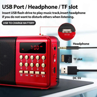 Мини-портативное радио, портативное перезаряжаемое цифровое FM USB TF MP3-плеер, музыкальный динамик, принадлежности для устройств