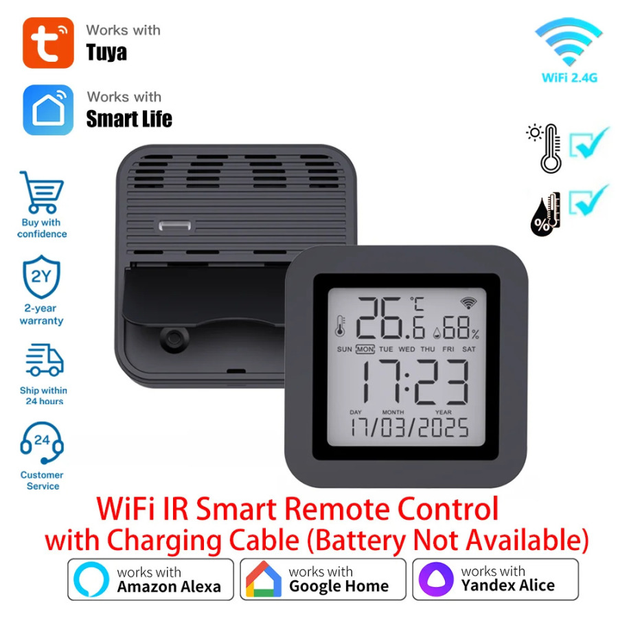 Harorat namligi sensorli Wi-Fi Tuya Smart IR masofadan boshqarish pulti Aqlli uyni avtomatlashtirish Smart Life Alexa Google Home bilan ishlash