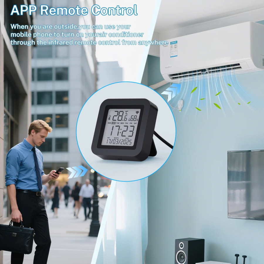 Harorat namligi sensorli Wi-Fi Tuya Smart IR masofadan boshqarish pulti Aqlli uyni avtomatlashtirish Smart Life Alexa Google Home bilan ishlash