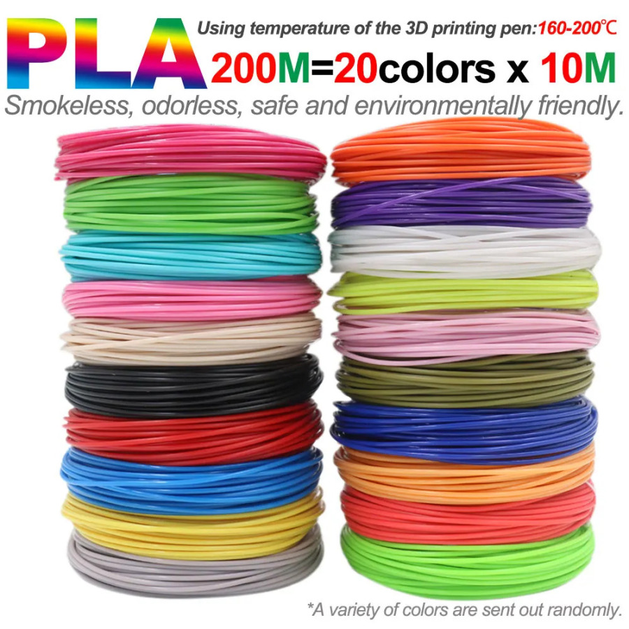 PLA filament diametri 1,75 mm, 3D qalam uchun rangli 3D bosma material, 10/20/30 rang, 100 m 150 m 200 m, rangsiz, hidsiz va xavfsiz