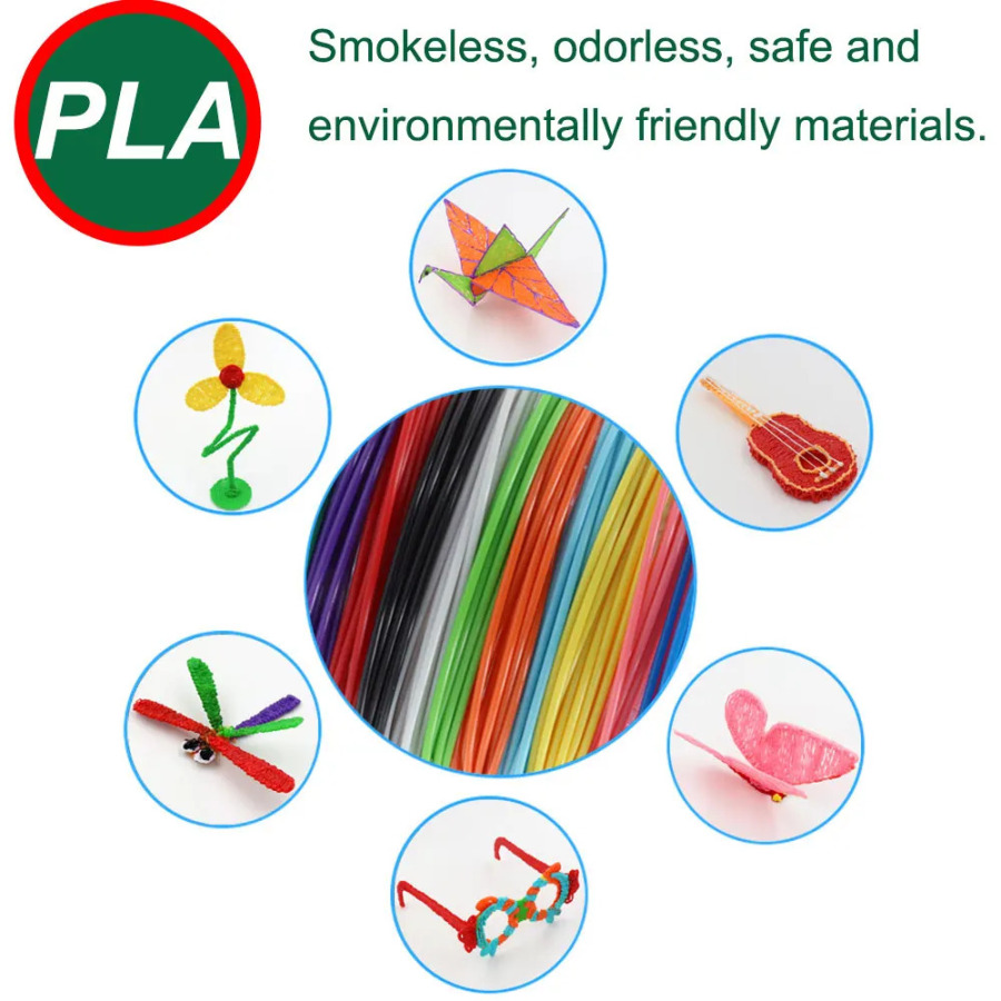 PLA filament diametri 1,75 mm, 3D qalam uchun rangli 3D bosma material, 10/20/30 rang, 100 m 150 m 200 m, rangsiz, hidsiz va xavfsiz