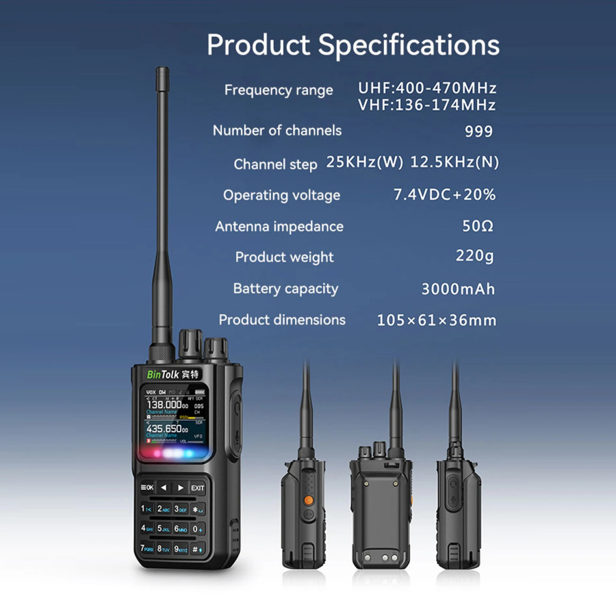 BinTolk BT8000 рация 10 Вт полнодиапазонная с беспроводными программируемыми функциями Bluetooth с шумоподавлением и зарядкой Type-C Porta