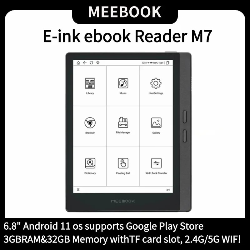 Оригинальное устройство для чтения электронных книг Meebook M7, 6,8-дюймовое электронное устройство, 300PPI HD, экран для электронных чернил, Android 11, открытая система, 32 грамма и физическая кнопка