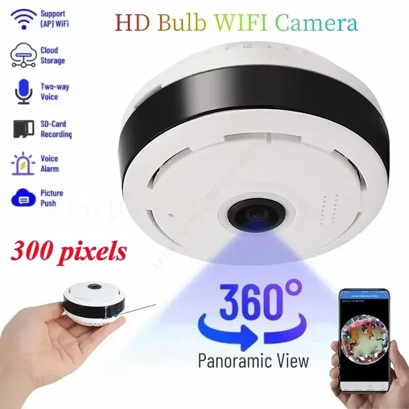 Небольшая камера наблюдения Wi-Fi 360° °   Панорамный вид, двусторонние голосовые IP-видеокамеры, 2-мегапиксельная камера видеонаблюдения, защитная камера домашней безопасности