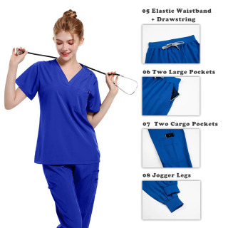 Scrubs tibbiy formasi Ayollar erkaklar kostyumi jarrohlik toplari shimlari hamshira aksessuarlari shifoxona shifokori kostyumi