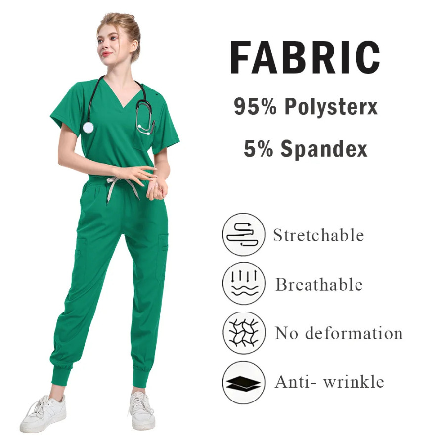Scrubs tibbiy formasi Ayollar erkaklar kostyumi jarrohlik toplari shimlari hamshira aksessuarlari shifoxona shifokori kostyumi