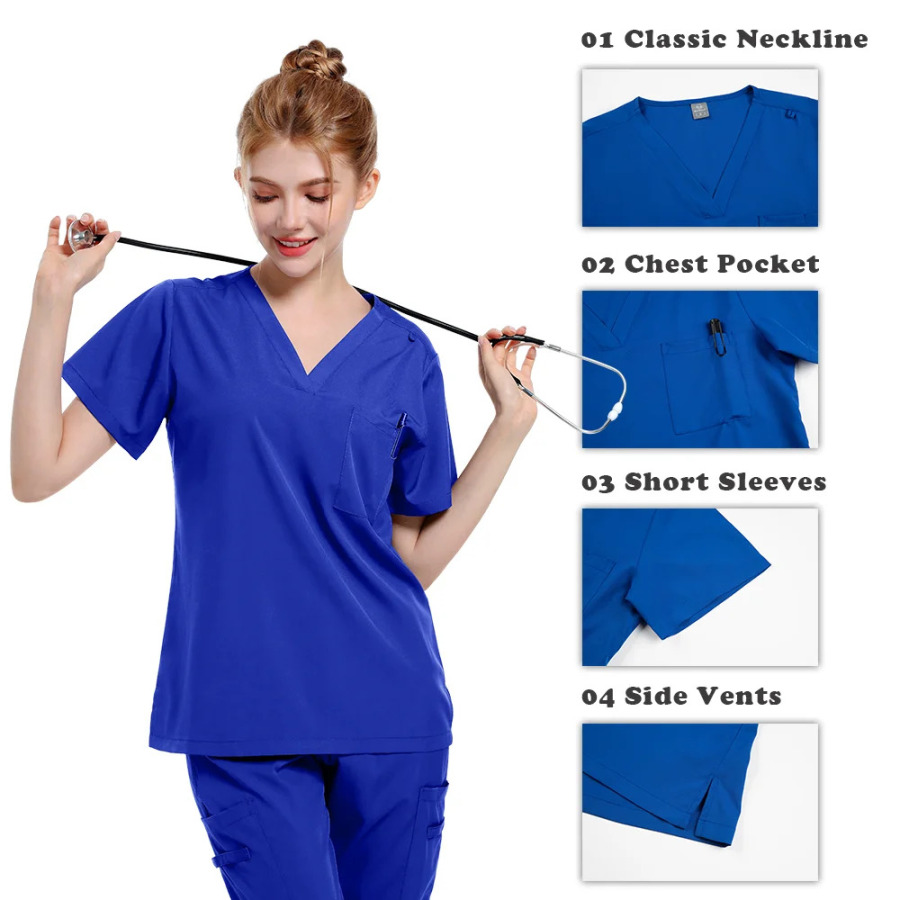 Scrubs tibbiy formasi Ayollar erkaklar kostyumi jarrohlik toplari shimlari hamshira aksessuarlari shifoxona shifokori kostyumi