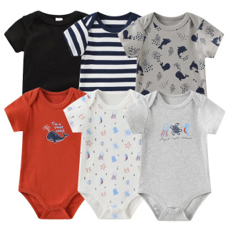 Yangi tug'ilgan chaqaloqlar uchun mo'ljallangan paxta bodysuits multfilmli qizlar kiyimlari to'plami 6 dona o'g'il bolalar yozgi qisqa yengli tekis rangli chaqaloq to'plamlari