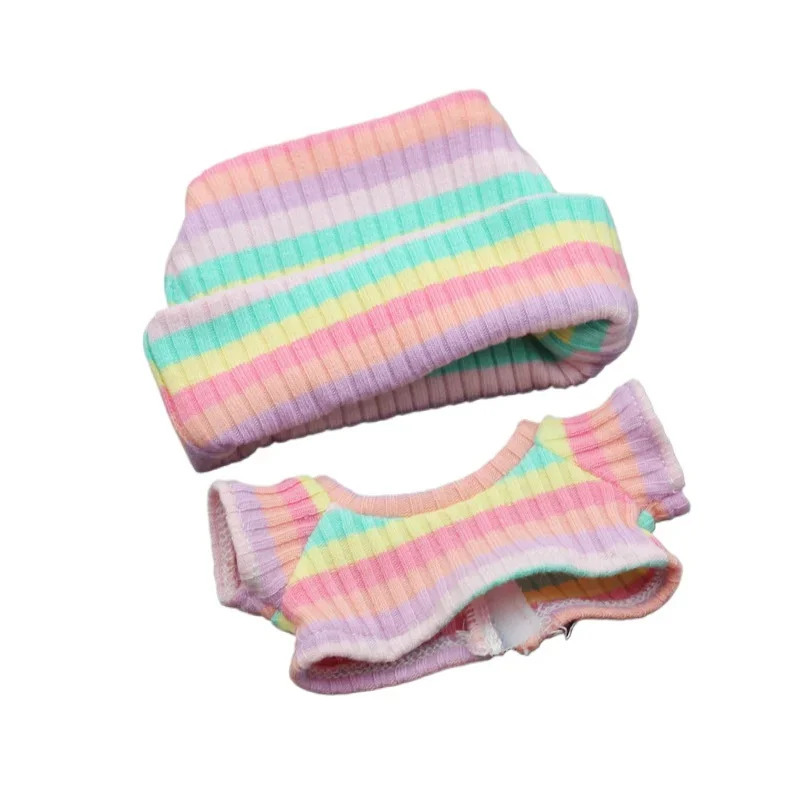 Кукольная одежда, аксессуары для одежды для Ropa Labubu, хлопковая кукла 10 см, фланцевая шляпа, пуловер, футболка, короткая плиссированная юбка, комплект одежды