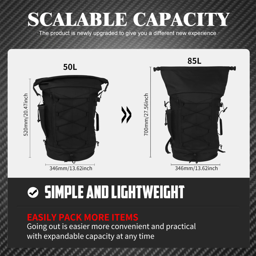 Мотоциклетный рюкзак 50L-85L, сумка на спинку Sissy Bar с ремнями, расширяемая сумка для багажника, универсальная для большинства мотоциклов