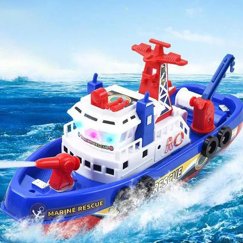 Игрушечные лодки для ванны Электрическая пожарная лодка Игрушки для малышей Водные игры Корабль на батарейках с автоматическими распылителями воды и