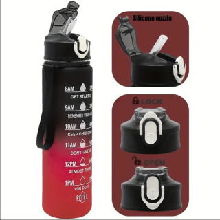 Sport uchun suv shishasi 750 ml somonli, vaqt belgisi bo'limi
