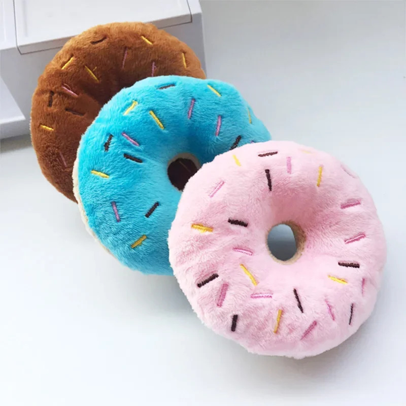Itlar uchun yumshoq donuts peluş it o'yinchoqlari chaynash o'yinchoqlari Yoqimli kuchukcha Squeaker ovozli o'yinchoqlar Kulgili kuchukcha kichik o'rta interaktiv it o'yinchoqlari