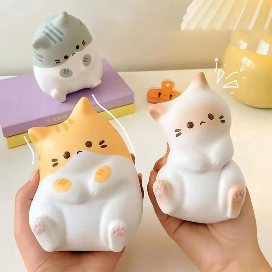 Кошка для снятия стресса, мягкая игрушка из искусственной кожи, медленно растущие сжимаемые игрушки, антистрессовый мяч, мультяшные настольные украшения, мягкие игрушки для снятия стресса