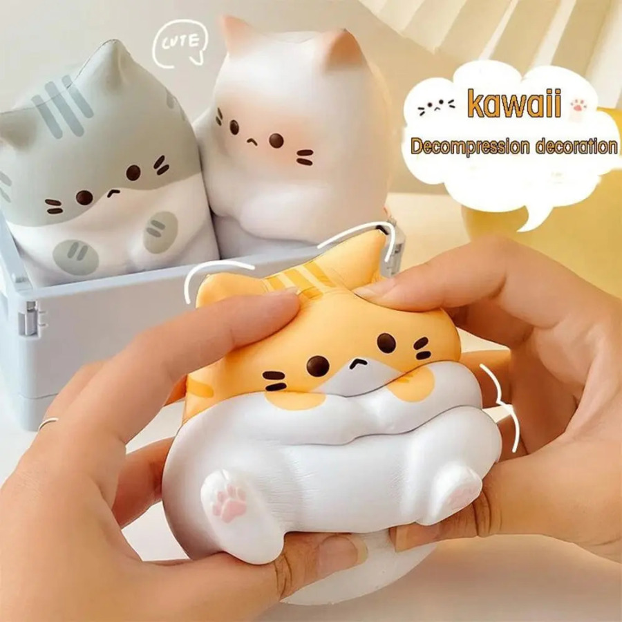 Кошка для снятия стресса, мягкая игрушка из искусственной кожи, медленно растущие сжимаемые игрушки, антистрессовый мяч, мультяшные настольные украшения, мягкие игрушки для снятия стресса