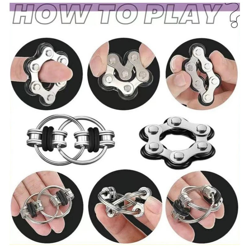 Упаковка из 6 шт./компл., черные ролики-непоседа, сенсорные игрушки, 2 Flippy Roller Chain, 2 шести роликовых велосипедных цепей, 2 сенсорных колец, игрушки для снятия стресса